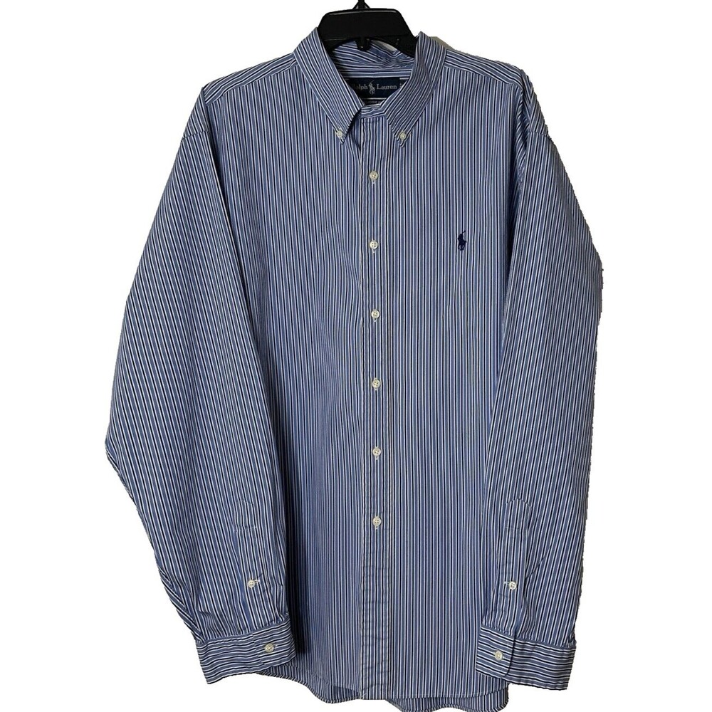 Ralph Lauren Shirt Men's XXL Blue Striped Button Up/ Down Classic Fit Pony Logo